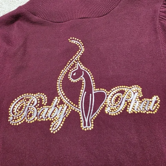 Baby Phat Sweater With High Neck Fitted Sleeves Burgundy Red Good Graphic Size S - Picture 4 of 8